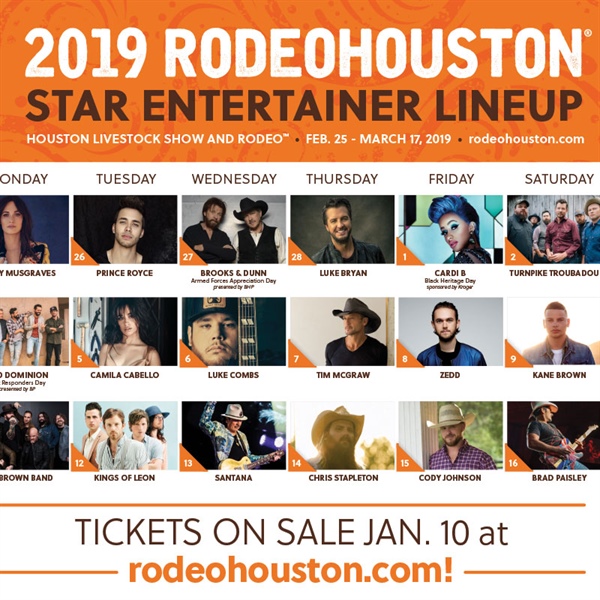 Houston Livestock Show and Rodeo™ Announces 2019 RODEOHOUSTON® Entertainment Lineup