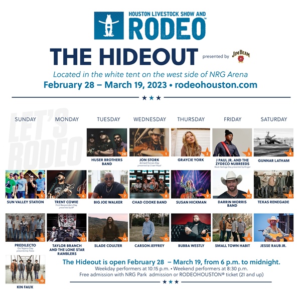 The Houston Livestock Show and Rodeo Announces Lineup for The Hideout Presented by Jim Beam