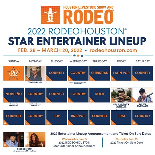 2022 RODEOHOUSTON® Star Entertainer Genre Calendar